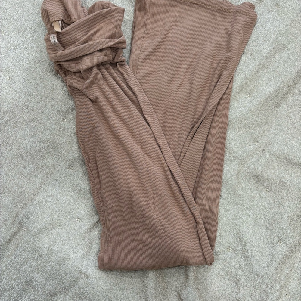 SKIMS Ribbed Wide-Leg Jumpsuit in Taupe